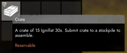 A crate is marked reservable in the tooltip description.