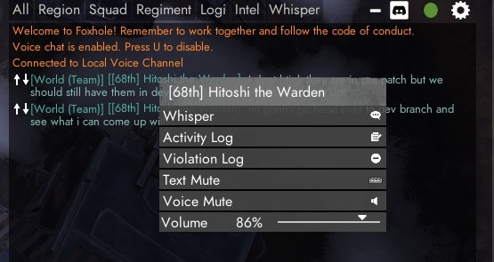 Right click on the player name to open the interactive chat menu.