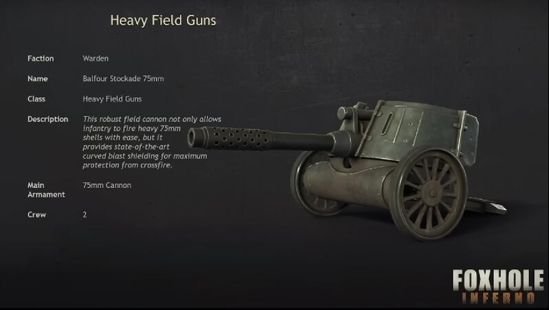 The old Balfour Stockade 75mm introduced in the 1.50 Inferno Dev Stream