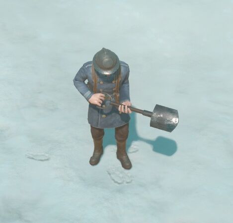 A Warden soldier holding a Shovel