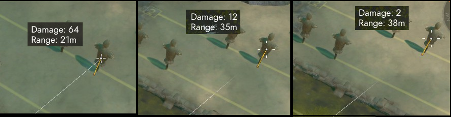 The Argenti Rifle's damage at various ranges.