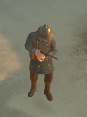 Un soldat warden tenant un pistolet Ahti