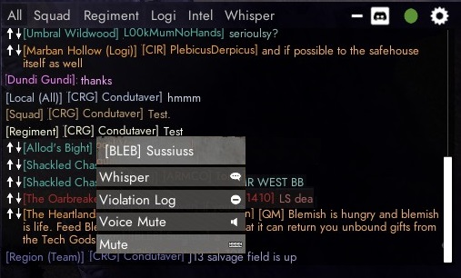 Right click on the player name to open the interactive chat menu.
