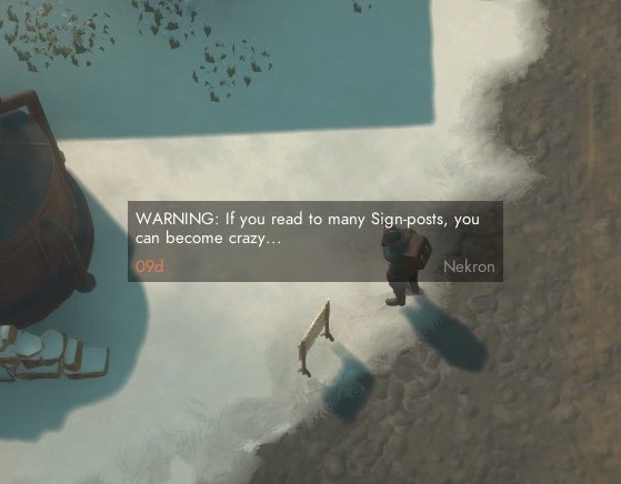 A signpost's message being displayed to a nearby player