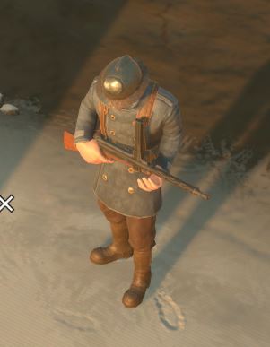 A Warden soldier holding a No.1 "The Liar" Submachine Gun