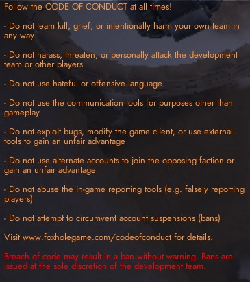 The Code of Conduct as it appears in game.