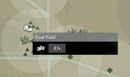 A Coal Field on the map, displaying how many reserve nodes are in that field