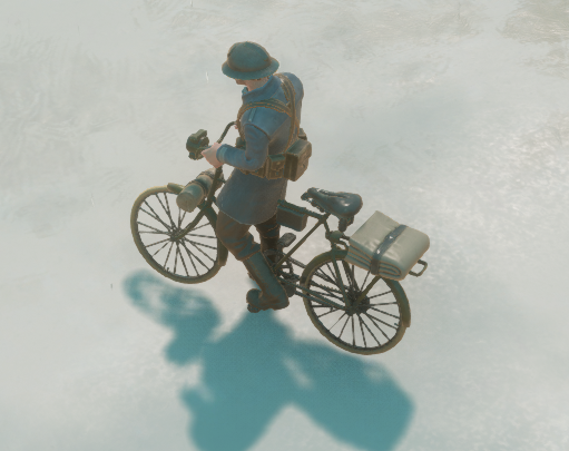 Un soldat warden sur une bicyclette