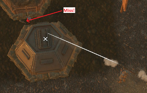 Un RPG tiré sur un Casemate Antichar rate sa cible de près car le joueur a visé sur le dessus de la structure.