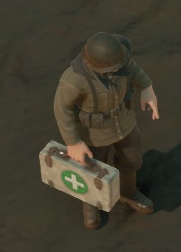 A Colonial Soldier holding a First Aid Kit