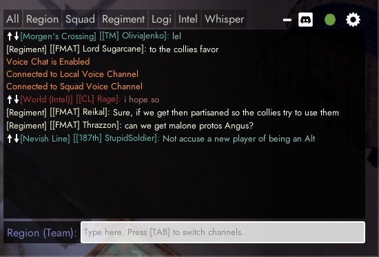 The Chat window in the bottom left of the screen.