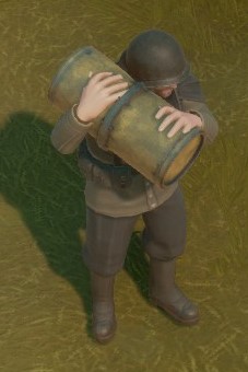 A Colonial soldier holding an Unstable Substances container