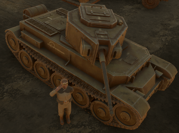 A 85K-a “Spatha” next to a Colonial soldier wearing Tankman's Coveralls