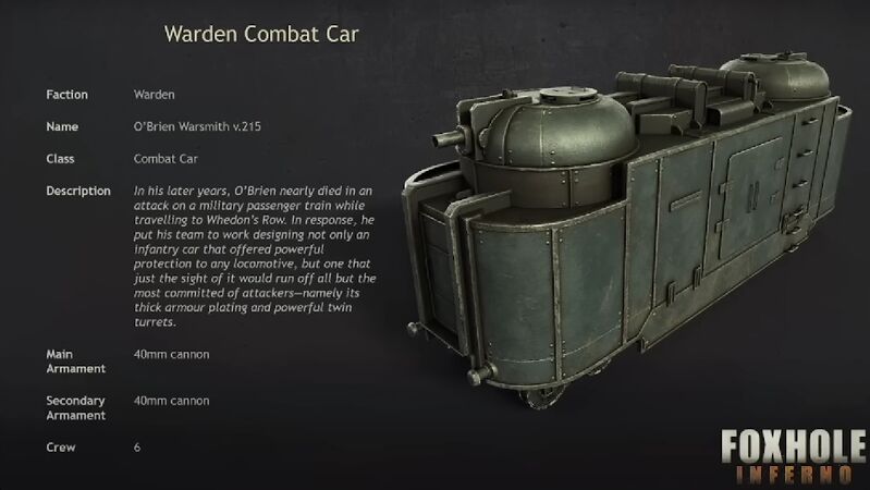 The O'Brien Warsmith v.215 introduced in the Update 1.50 ('Inferno') Dev Stream