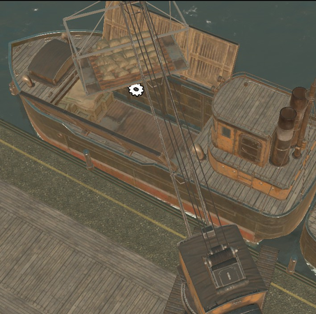 The cog symbol appearing when a crane can store a shippable in the open cargo hold