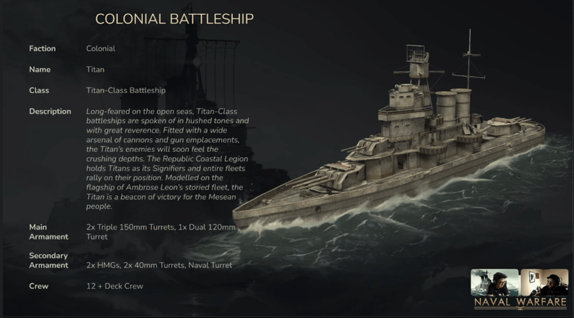 The Titan-Class Battleship shown in the 1.54 Naval Warfare Dev Stream