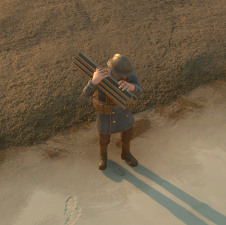A Warden soldier holding a Steel Construction Material