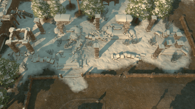 Snow-covered ruins within Callum's Keep