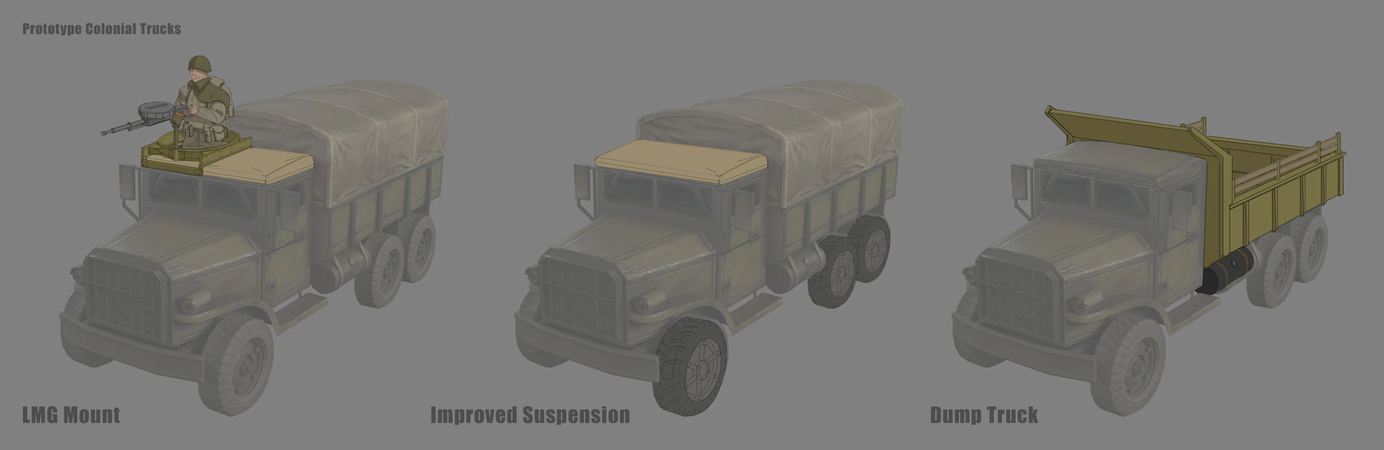 Concept art of the various Colonial truck variants