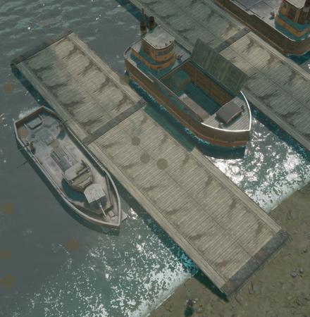 A fully-built Navy Pier with a Type C - “Charon” and a BMS - Ironship parked next to it