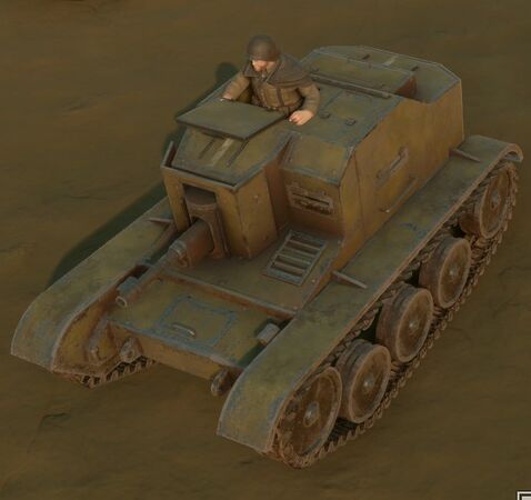 A T20 “Ixion” Tankette with the Gunner/Commander popping out of the hatch