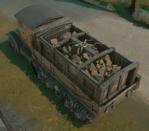 A BMS - Packmule Flatbed carrying a Resource Container full of Explosive Powder