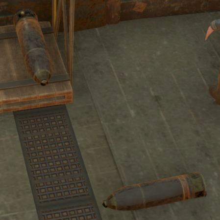 Two 300mm shells, with one placed on the ground and one stored in a Storage Room