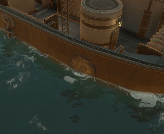 A leak on a Large Ship viewed from the outside