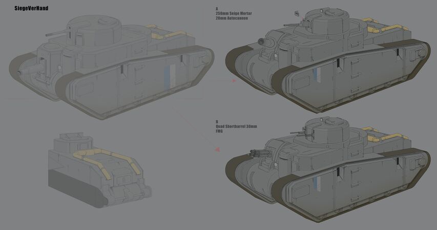 Early concept art showing potential loadouts for the Silverhand Chieftain - Mk. VI