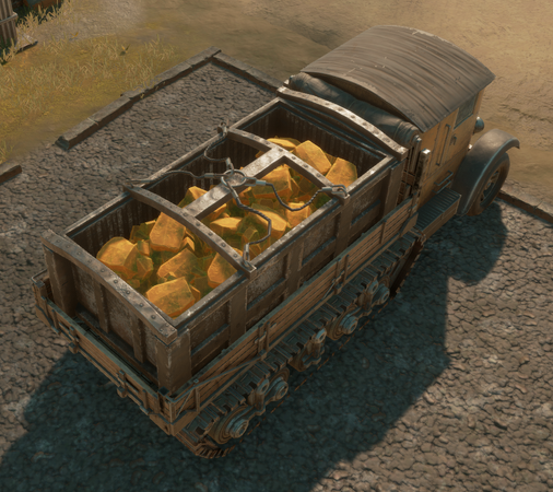 A BMS - Packmule Flatbed carrying a Resource Container full of Heavy Explosive Powder